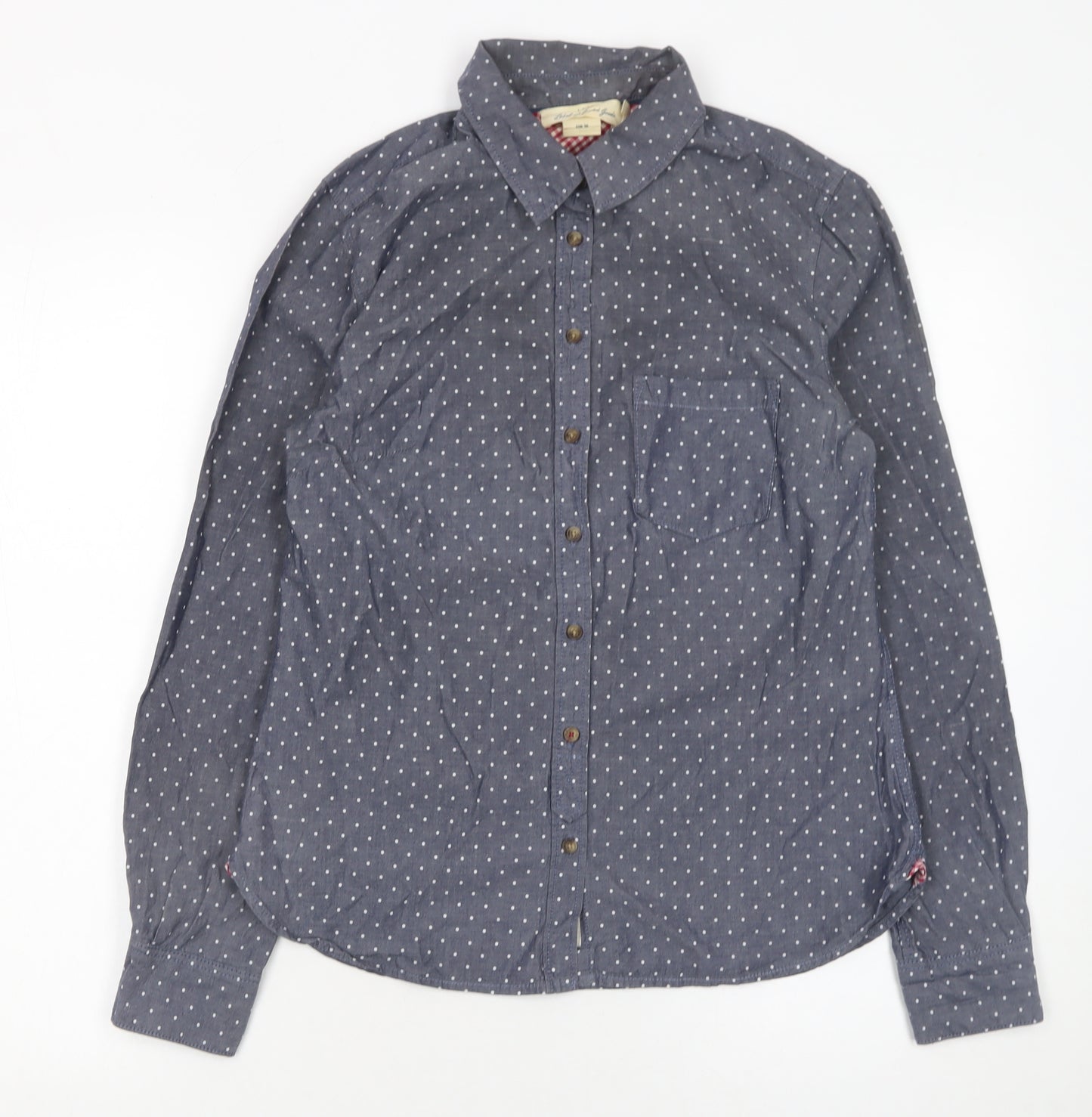 H&M Women’s Blue Polka Dot Cotton Button-Up Shirt Size 10
