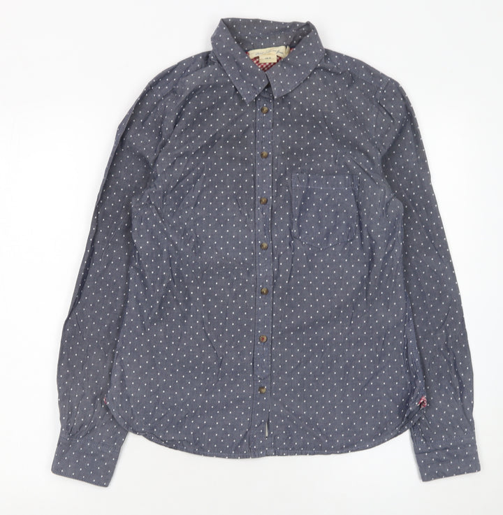 H&M Women’s Blue Polka Dot Cotton Button-Up Shirt Size 10