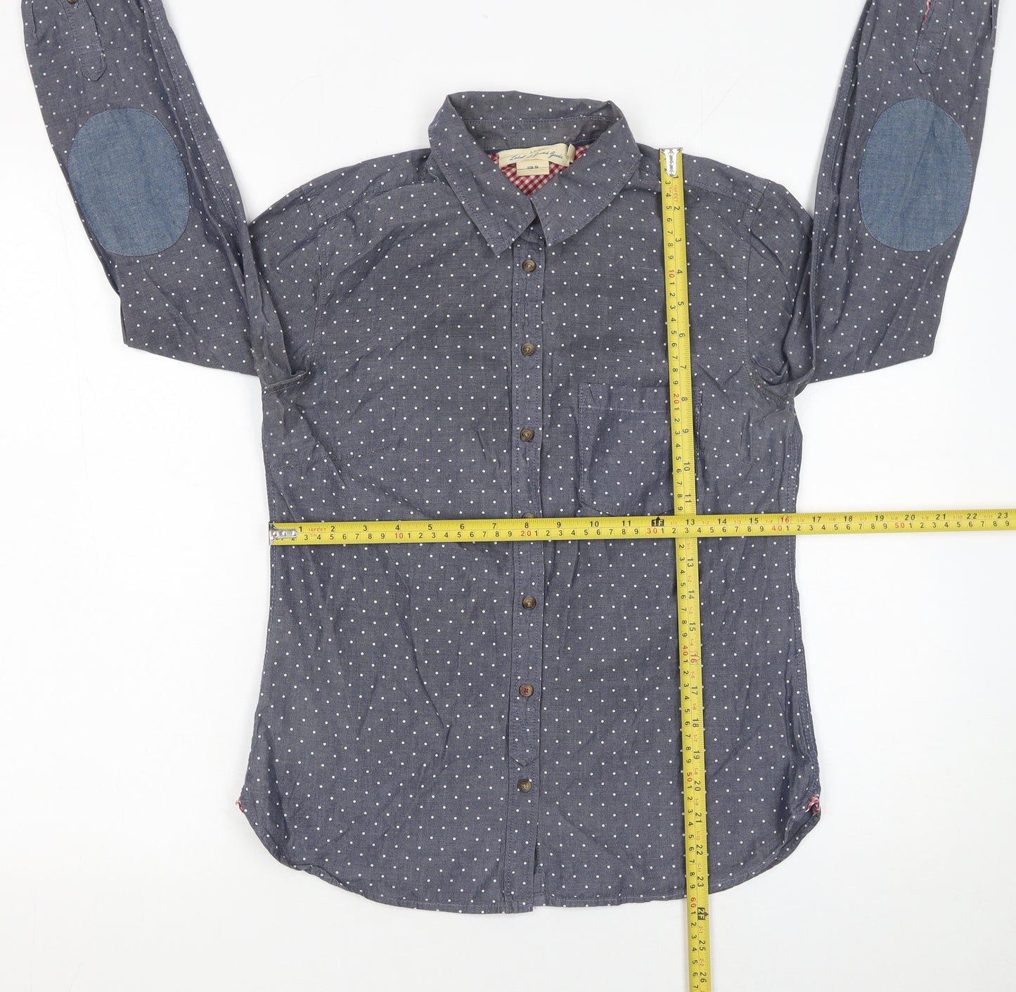 H&M Women’s Blue Polka Dot Cotton Button-Up Shirt Size 10