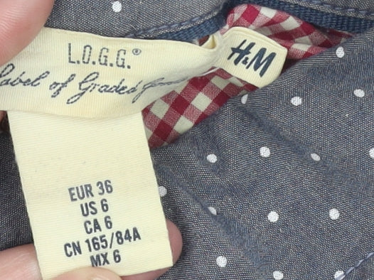 H&M Women’s Blue Polka Dot Cotton Button-Up Shirt Size 10