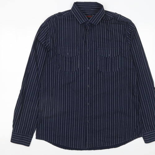 Burton Men's Blue Striped Long Sleeve Cotton Button-Up Shirt L