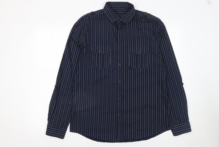 Burton Men's Blue Striped Long Sleeve Cotton Button-Up Shirt L
