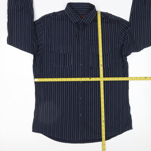 Burton Men's Blue Striped Long Sleeve Cotton Button-Up Shirt L
