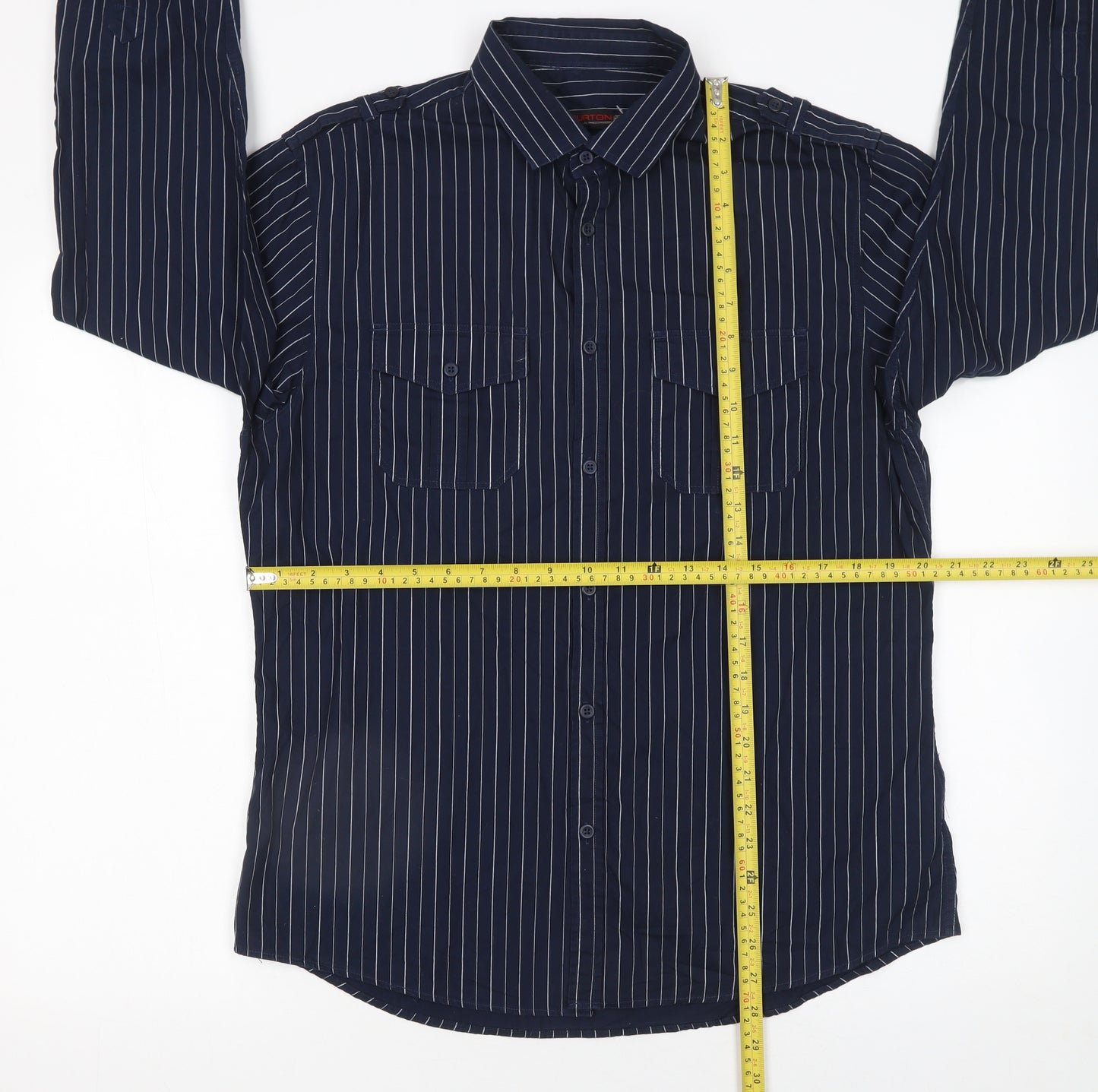 Burton Men's Blue Striped Long Sleeve Cotton Button-Up Shirt L