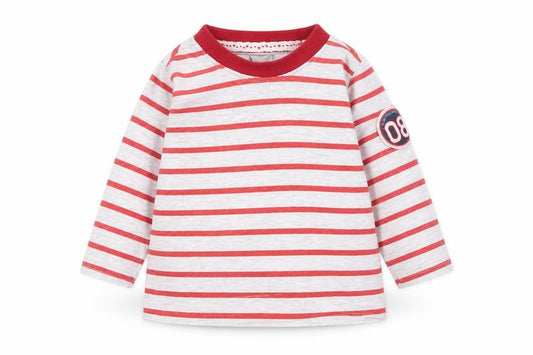 Front view of Lee Cooper unisex baby red striped long sleeve t-shirt 3-6 months cotton