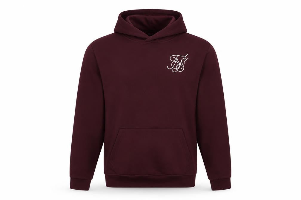 Front view of SikSilk Men's Brown Pullover Hoodie, size S, Slim Fit Logo Sweatshirt