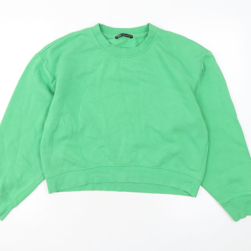 Zara Women Green Crew Neck Long Sleeve Pullover Sweatshirt Size S