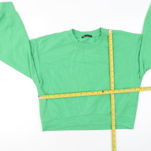 Zara Women Green Crew Neck Long Sleeve Pullover Sweatshirt Size S