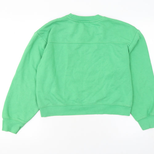Zara Women Green Crew Neck Long Sleeve Pullover Sweatshirt Size S