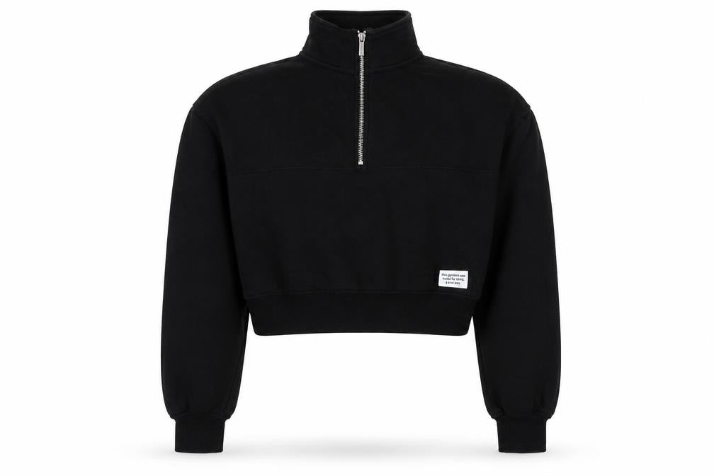 Front view of H&M Divided Women’s Black XS Half Zip Cropped Sweatshirt