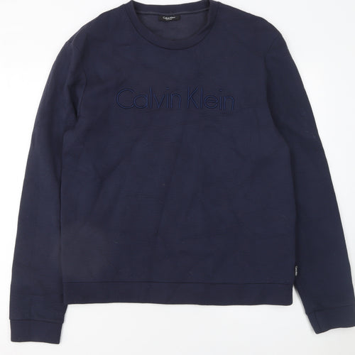 Calvin Klein Men Blue XL Pullover Sweatshirt Embroidered Logo