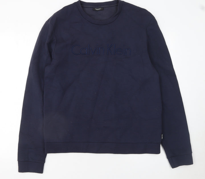 Calvin Klein Men Blue XL Pullover Sweatshirt Embroidered Logo