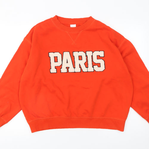H&M Womens Orange Paris Graphic Pullover Sweatshirt M UK 12