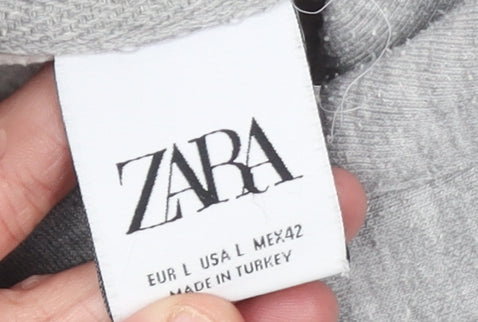 Zara Women Grey Pullover Hoodie L Cotton Blend Casual Warm
