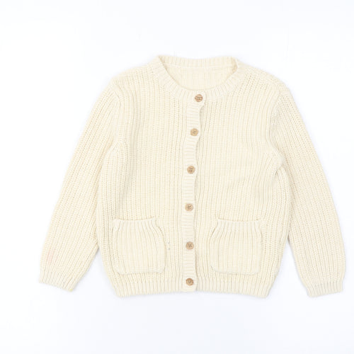 George Girls Ivory Button-Up Cotton Acrylic Cardigan 5-6 Years