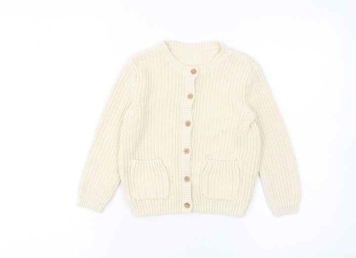 George Girls Ivory Button-Up Cotton Acrylic Cardigan 5-6 Years