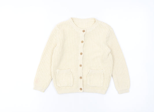 George Girls Ivory Button-Up Cotton Acrylic Cardigan 5-6 Years