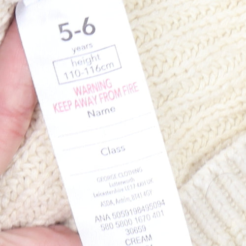 George Girls Ivory Button-Up Cotton Acrylic Cardigan 5-6 Years