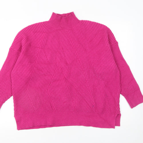 Next Women Pink Ribbed Mock Neck Pullover Jumper Size L