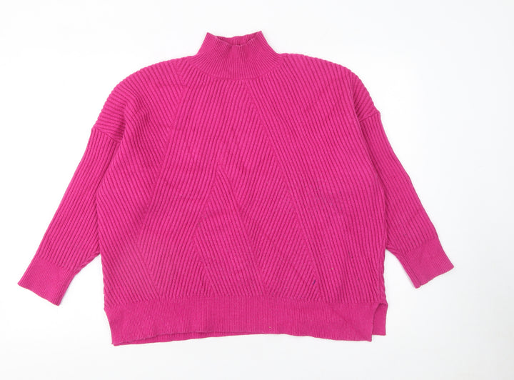 Next Women Pink Ribbed Mock Neck Pullover Jumper Size L