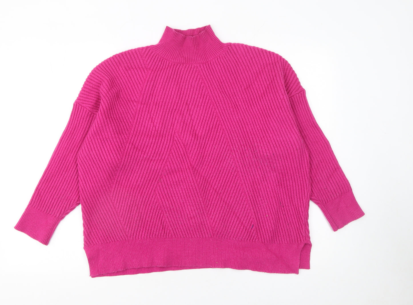 Next Women Pink Ribbed Mock Neck Pullover Jumper Size L