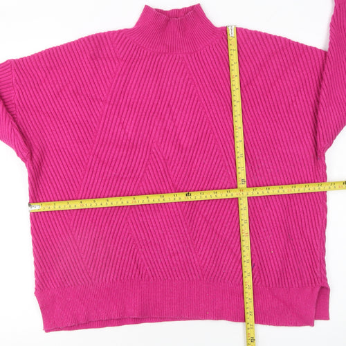 Next Women Pink Ribbed Mock Neck Pullover Jumper Size L