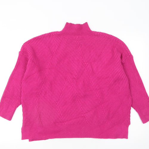 Next Women Pink Ribbed Mock Neck Pullover Jumper Size L