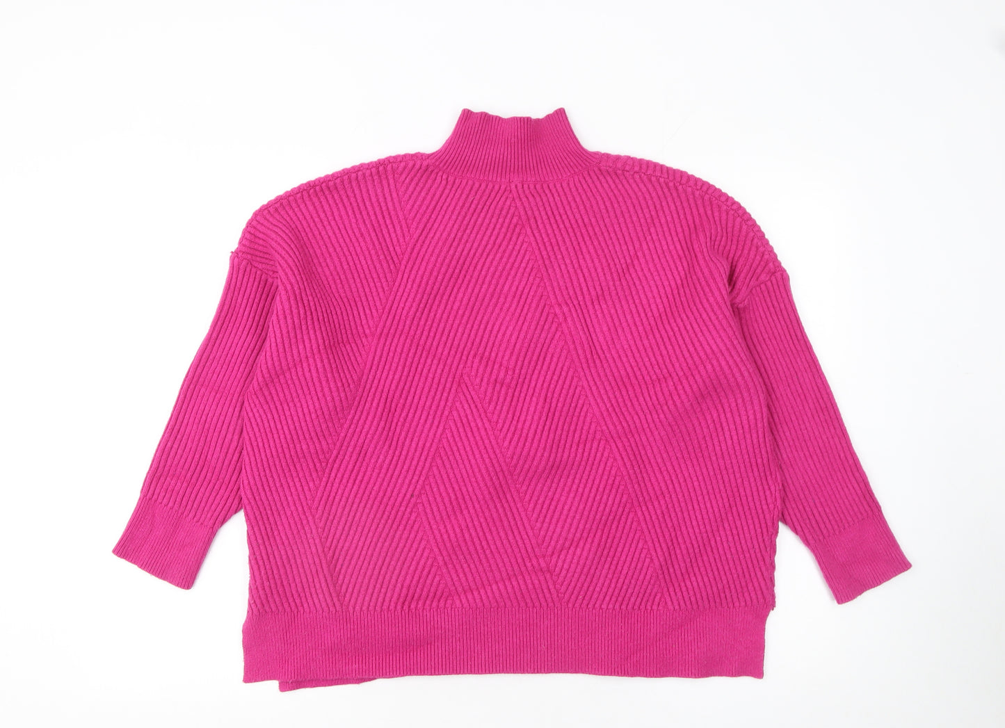Next Women Pink Ribbed Mock Neck Pullover Jumper Size L