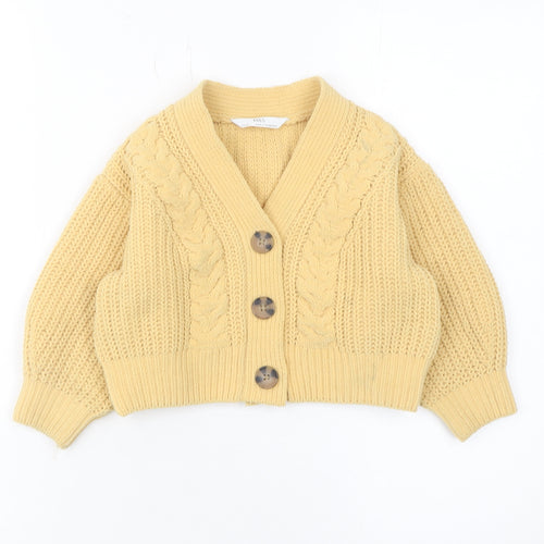 Marks and Spencer Girls Beige Cable Knit Button Cardigan 3-4 Years