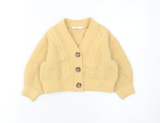 Marks and Spencer Girls Beige Cable Knit Button Cardigan 3-4 Years
