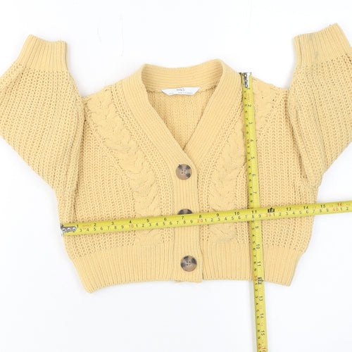 Marks and Spencer Girls Beige Cable Knit Button Cardigan 3-4 Years