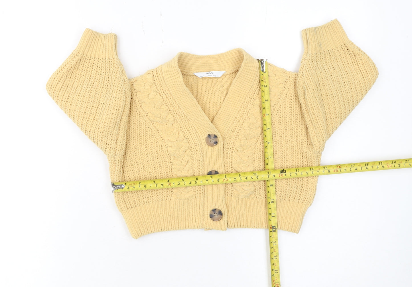 Marks and Spencer Girls Beige Cable Knit Button Cardigan 3-4 Years