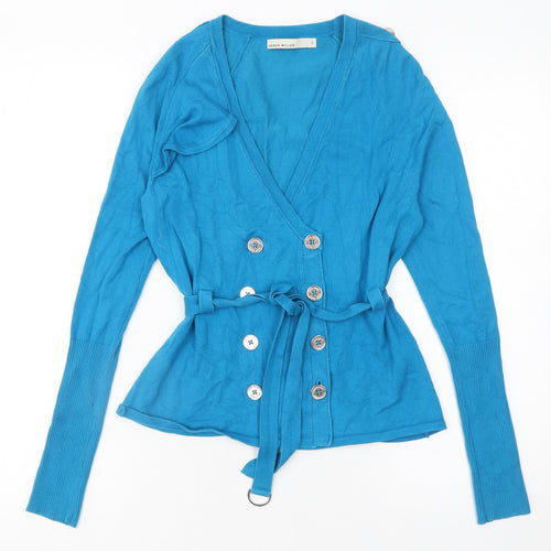Karen Millen Women's Blue V-Neck Belted Cardigan Size 10