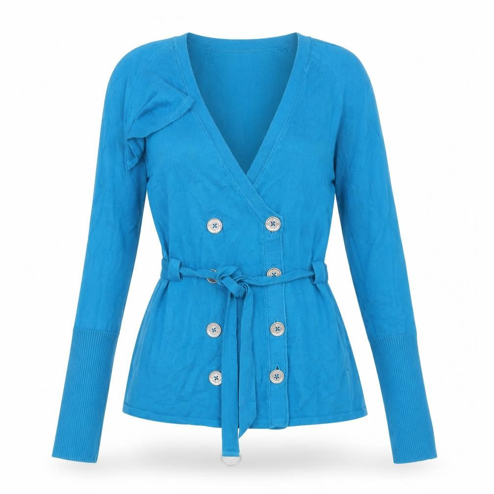 Karen Millen Women's Blue V-Neck Belted Cardigan Size 10