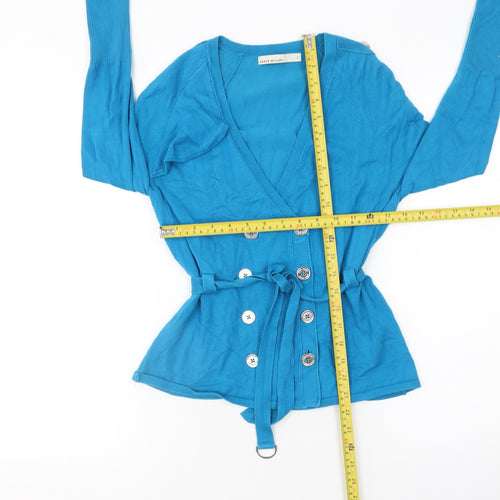 Karen Millen Women's Blue V-Neck Belted Cardigan Size 10