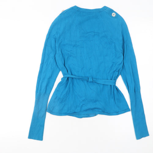 Karen Millen Women's Blue V-Neck Belted Cardigan Size 10