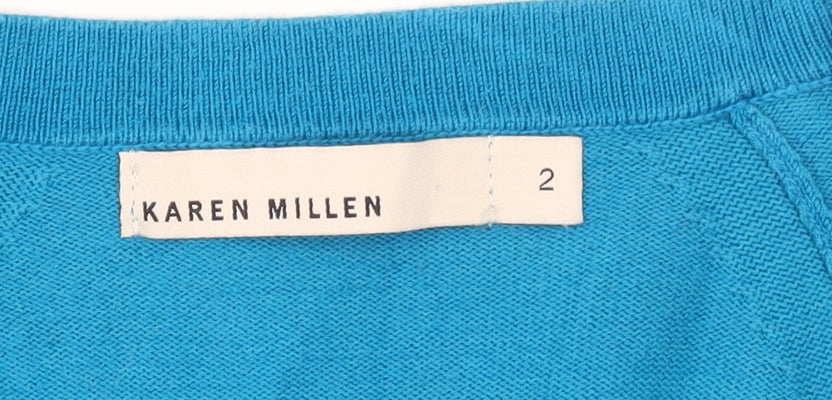 Karen Millen Women's Blue V-Neck Belted Cardigan Size 10