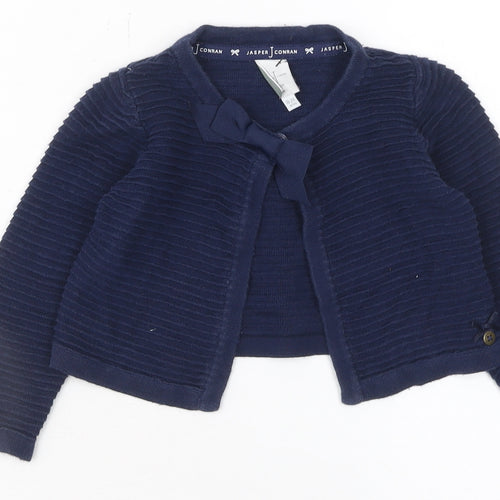 Jasper Conran Girls Blue Cotton Bow Knit Cardigan 18-24 Months