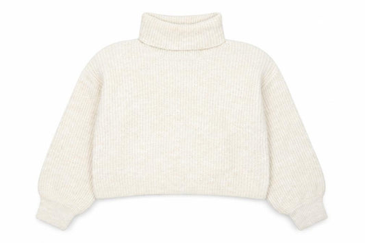 Front view of 915 girls’ beige acrylic blend roll neck jumper age 12-13 years