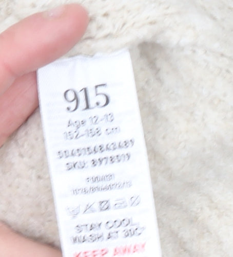 915 Girls Beige Acrylic Blend Roll Neck Jumper Age 12-13 Years