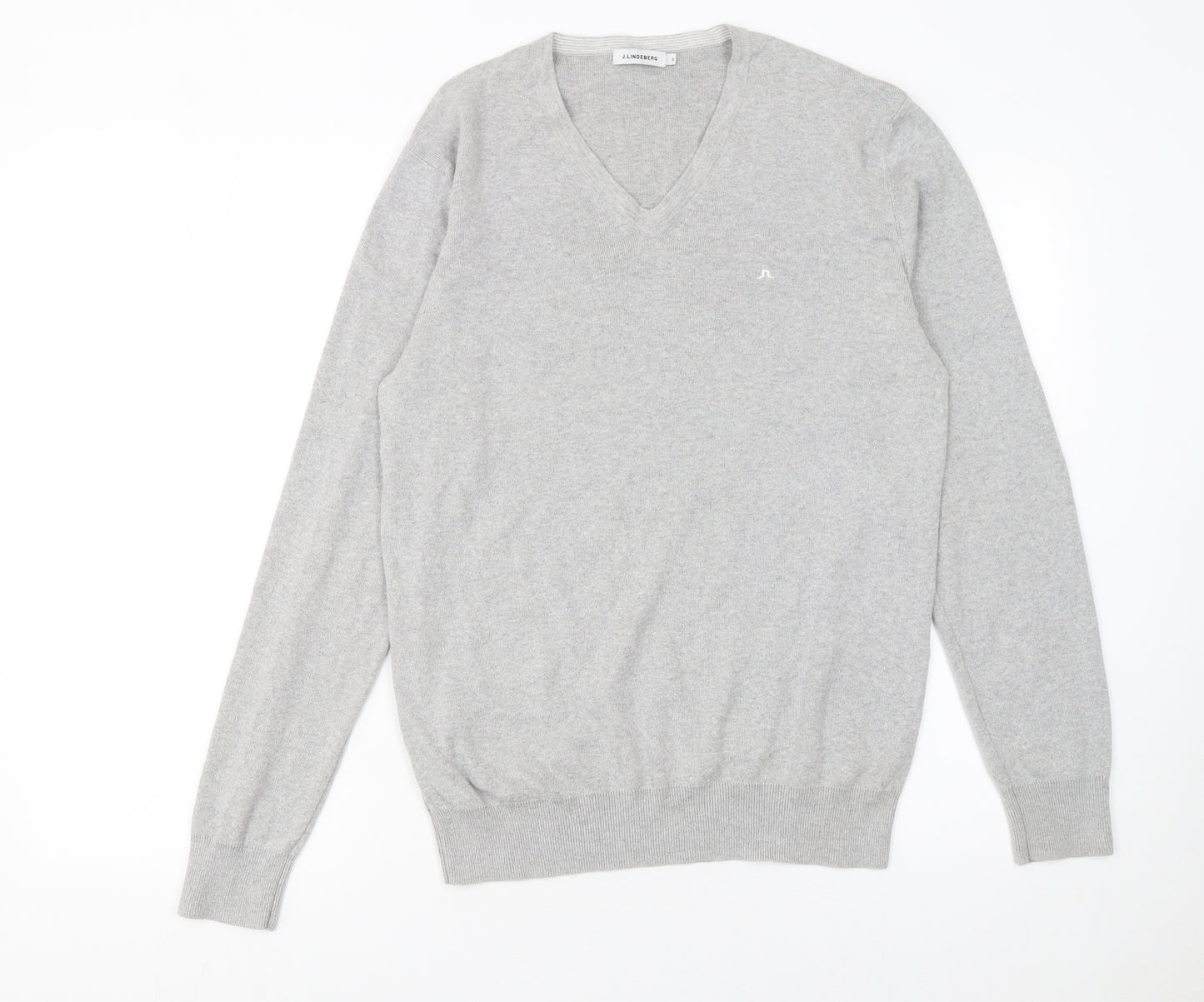 J.Lindeberg Men’s Grey V-Neck Cashmere Jumper Size M