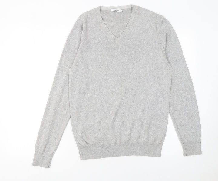J.Lindeberg Men’s Grey V-Neck Cashmere Jumper Size M