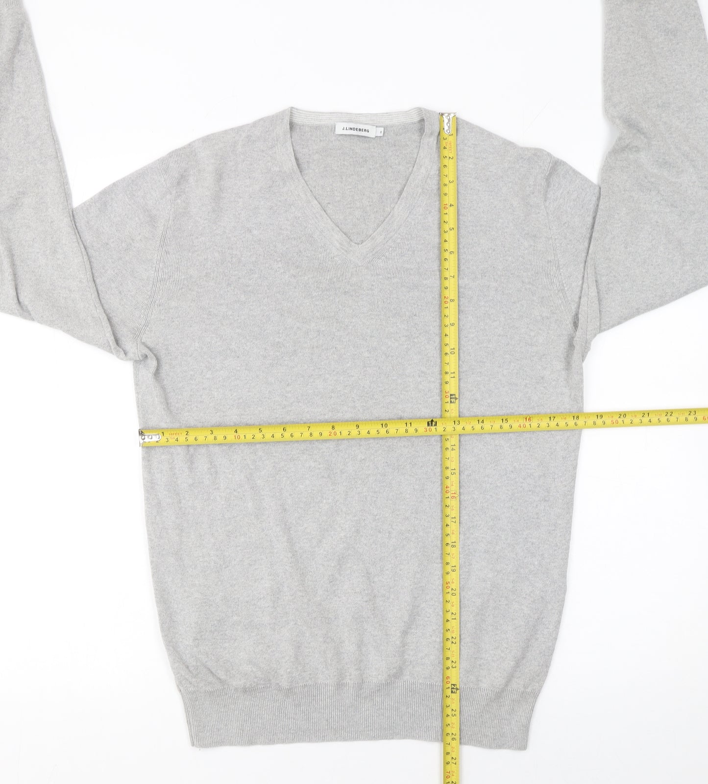 J.Lindeberg Men’s Grey V-Neck Cashmere Jumper Size M