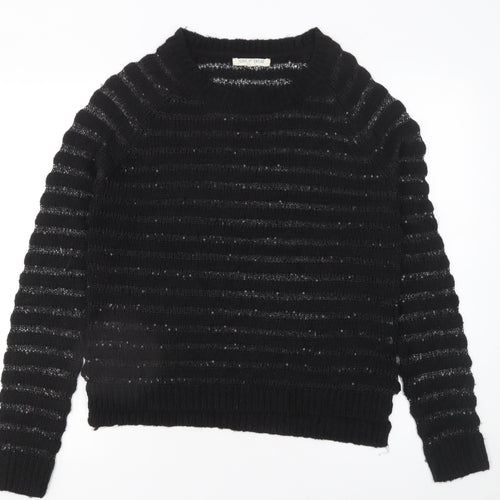 Love Knitwear Women's Black Sequin Striped Jumper Size 12
