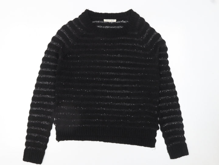 Love Knitwear Women's Black Sequin Striped Jumper Size 12