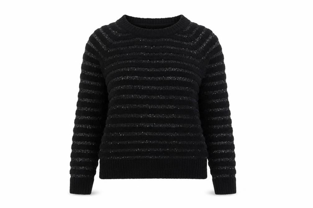 Love Knitwear Women's Black Sequin Striped Jumper Size 12