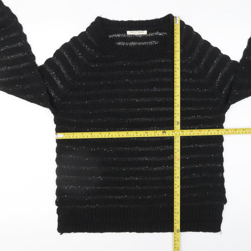 Love Knitwear Women's Black Sequin Striped Jumper Size 12