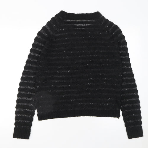 Love Knitwear Women's Black Sequin Striped Jumper Size 12