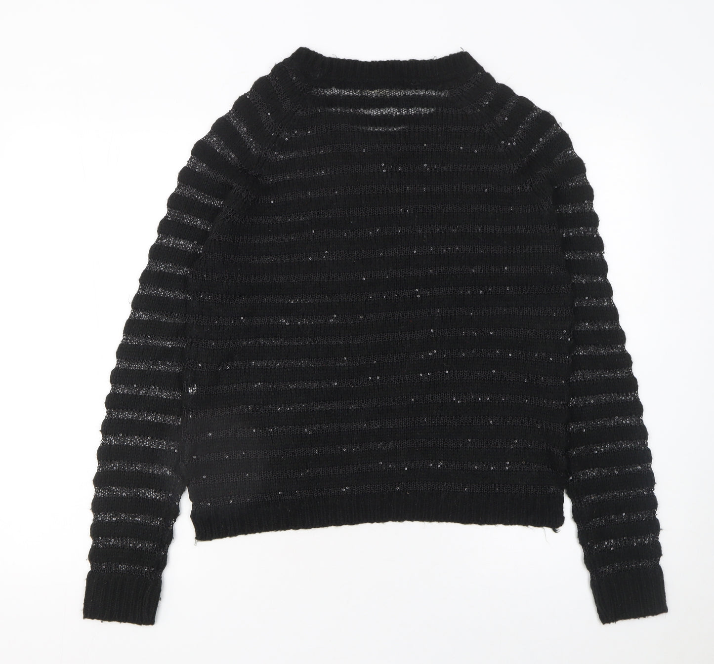 Love Knitwear Women's Black Sequin Striped Jumper Size 12