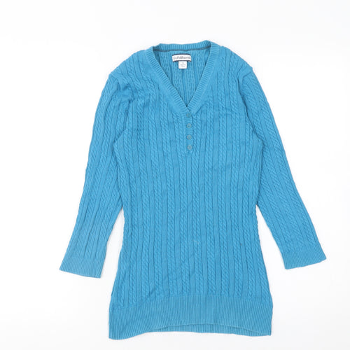 Croft & Barrow Women’s Blue Cable-Knit Cotton Henley Jumper Size S
